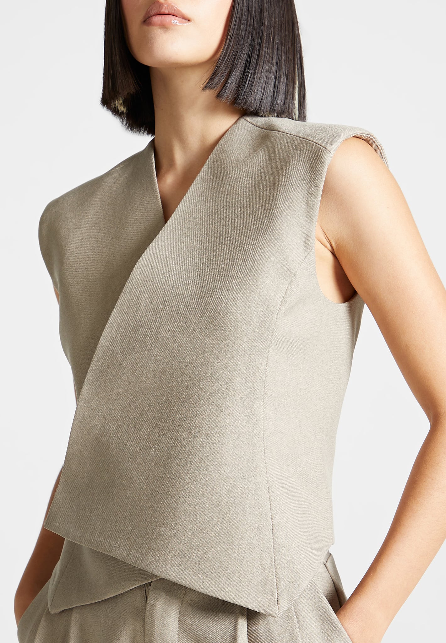 Laurence - Tailored Wrap Waistcoat - Beige - Image 3