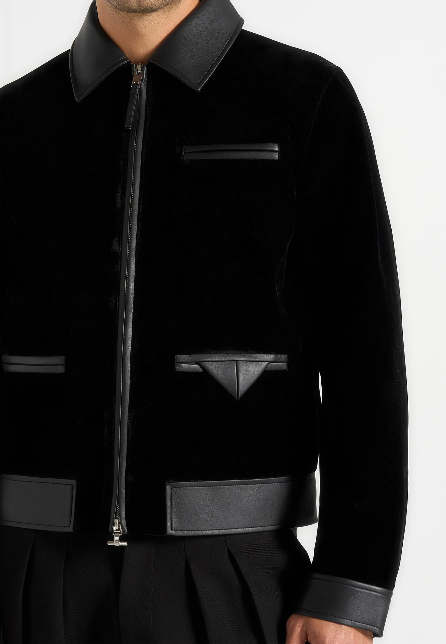 Tony - Velvet & Leather Contrast Jacket - Black - Image 3