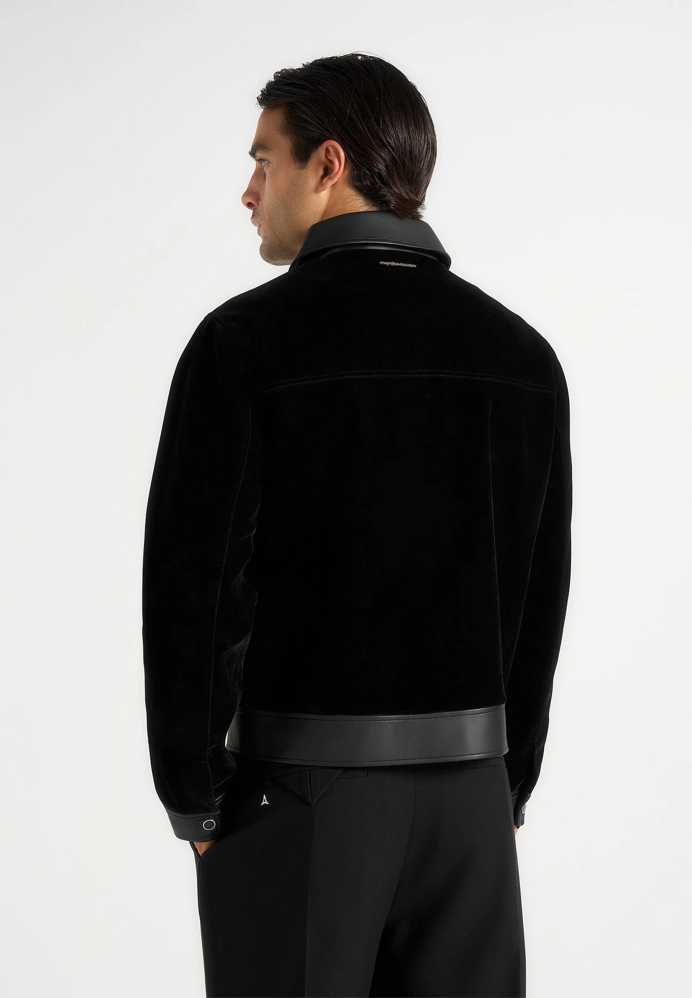 Tony - Velvet & Leather Contrast Jacket - Black - Image 4