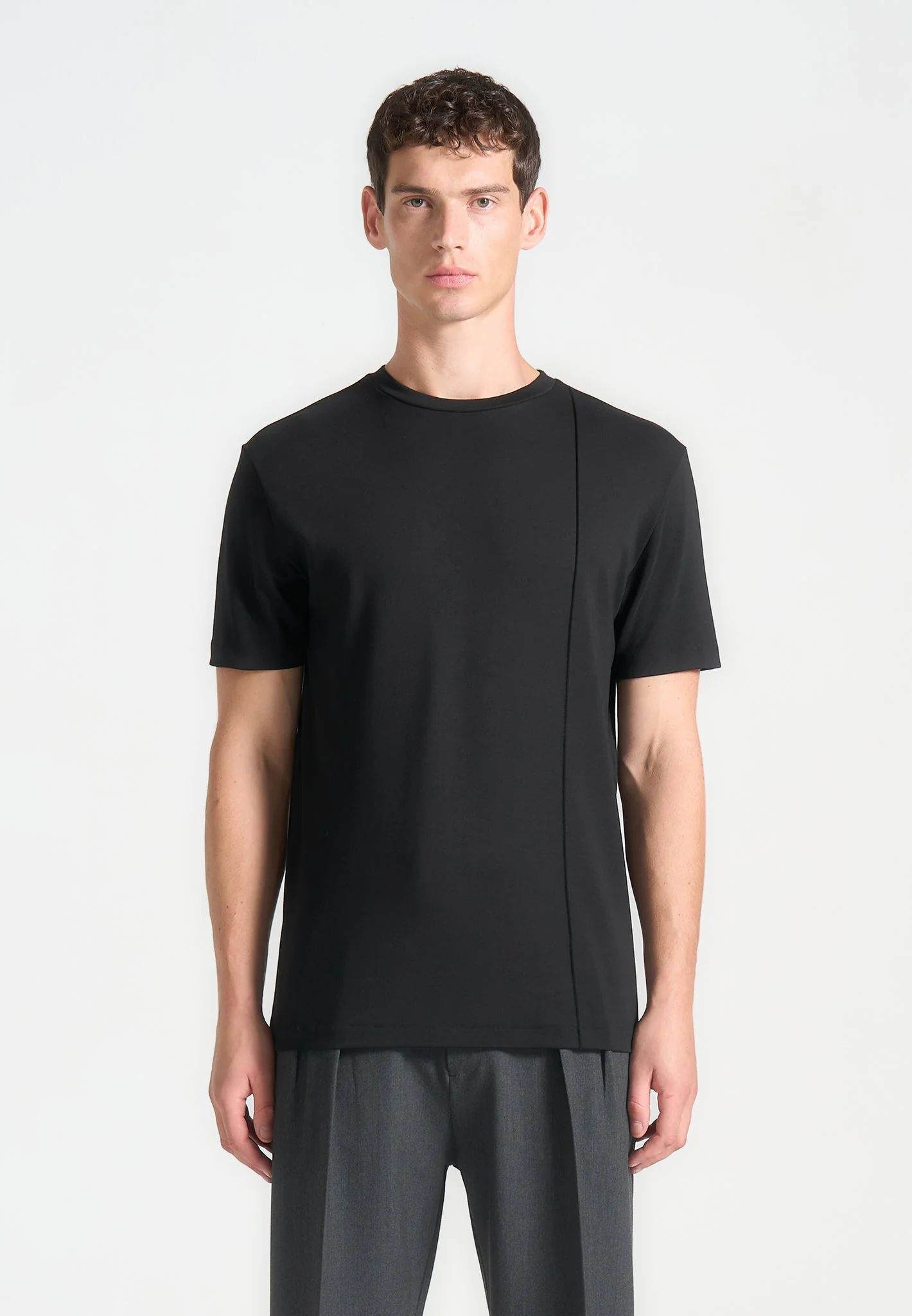 TS002 - Regular Fit Cotton T-Shirt with Pintuck - Black - Image 3