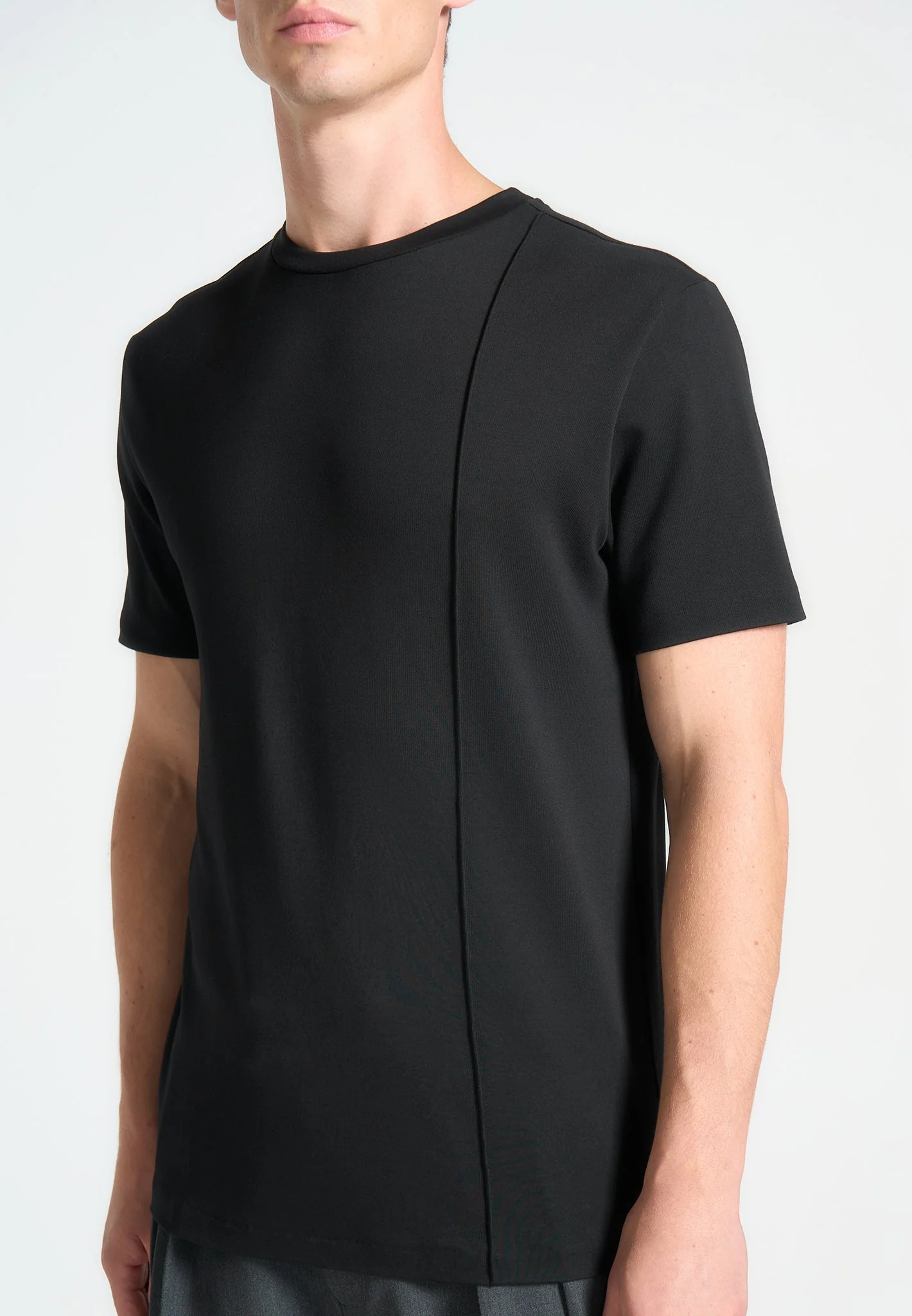 TS002 - Regular Fit Cotton T-Shirt with Pintuck - Black - Image 4