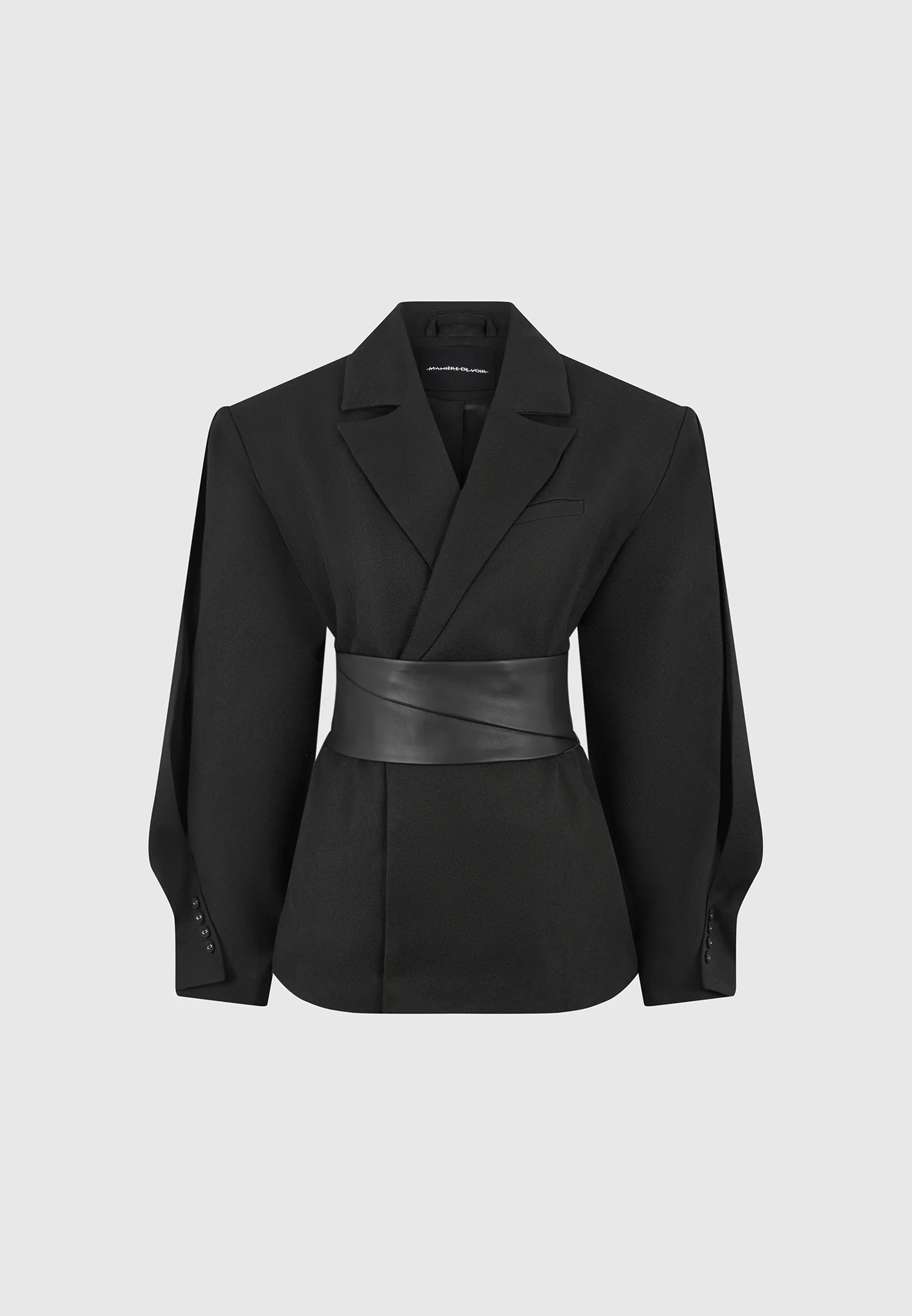 Marie - Twist Sleeve Tailored Blazer with Belt - Black - Image 6