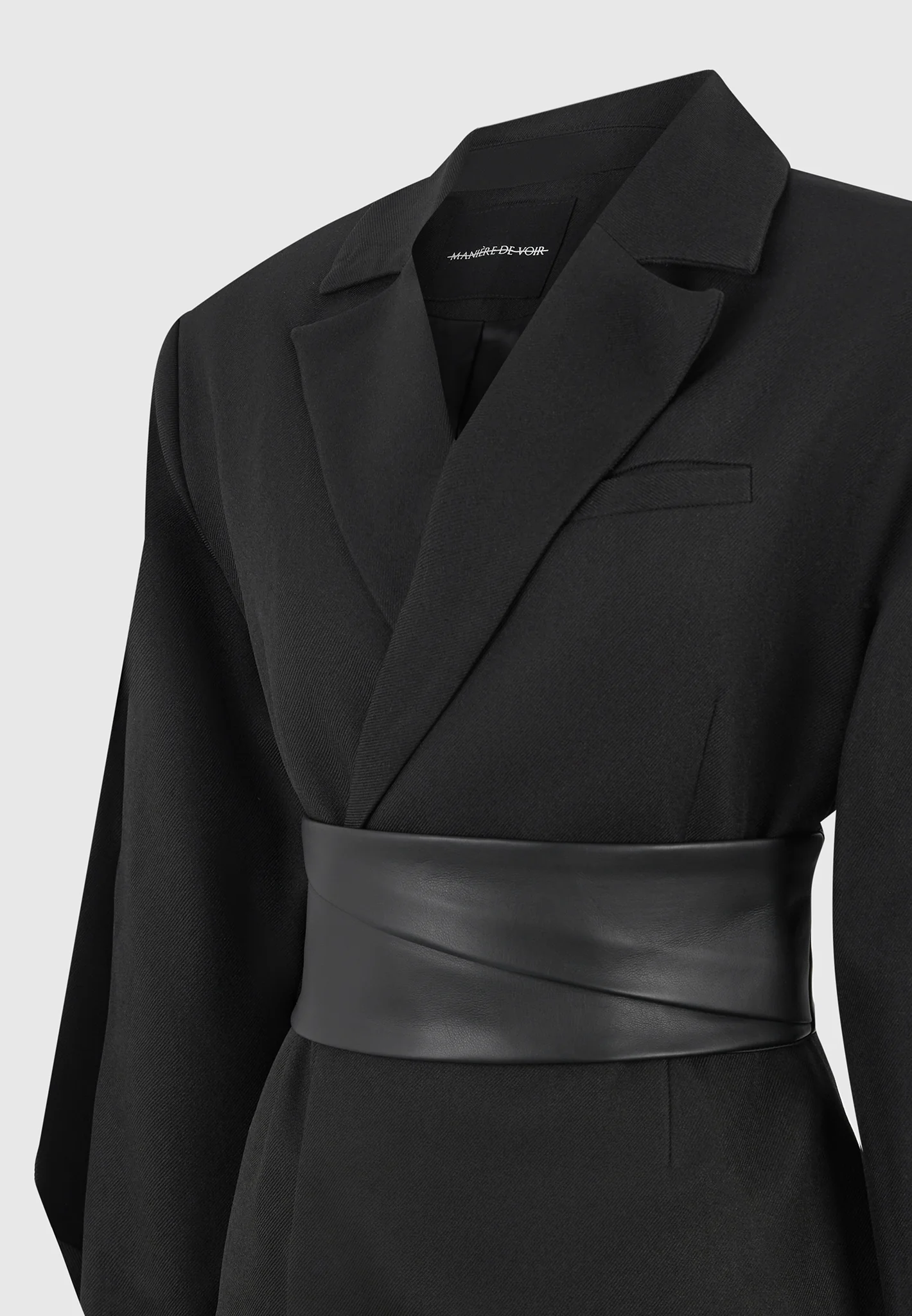 Marie - Twist Sleeve Tailored Blazer with Belt - Black - Image 7