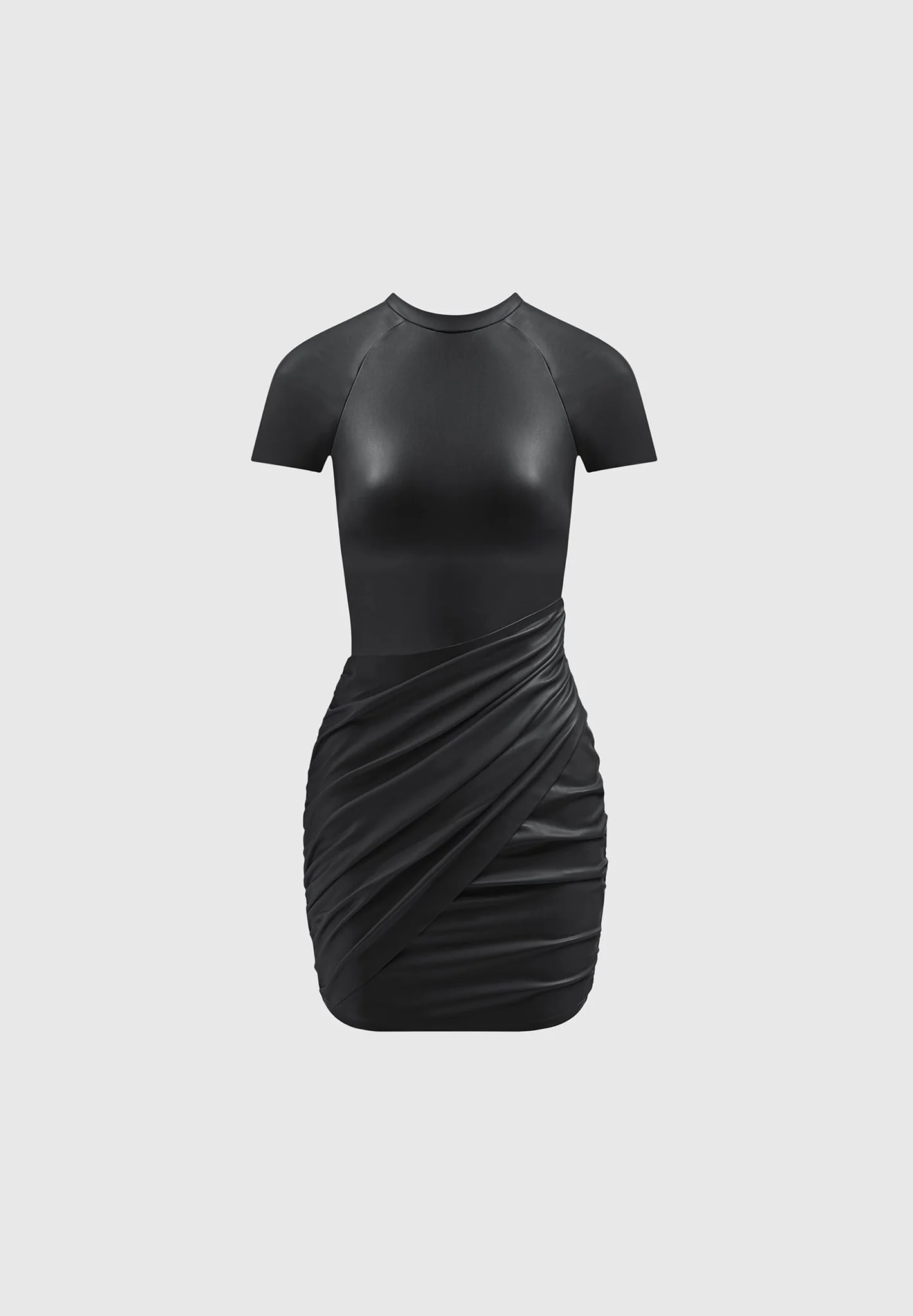 Leather Gathered Dress - Black - Image 6