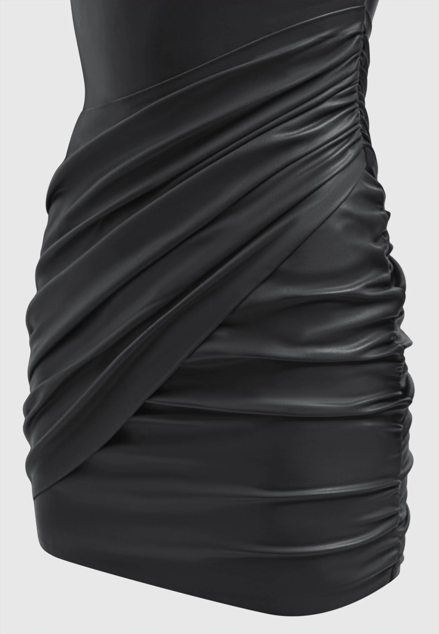 Leather Gathered Dress - Black - Image 7