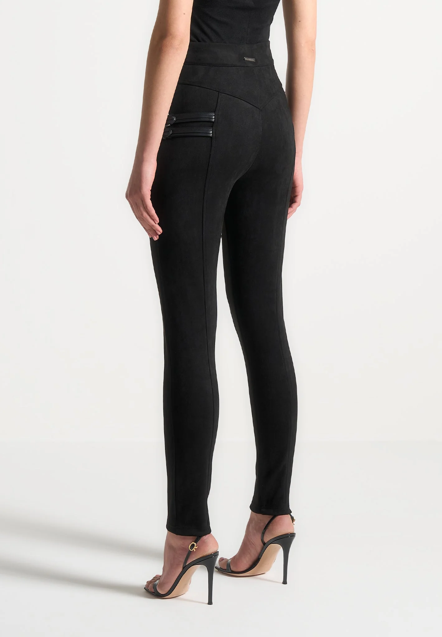 Suede Buckle Detail Leggings - Black - Image 3
