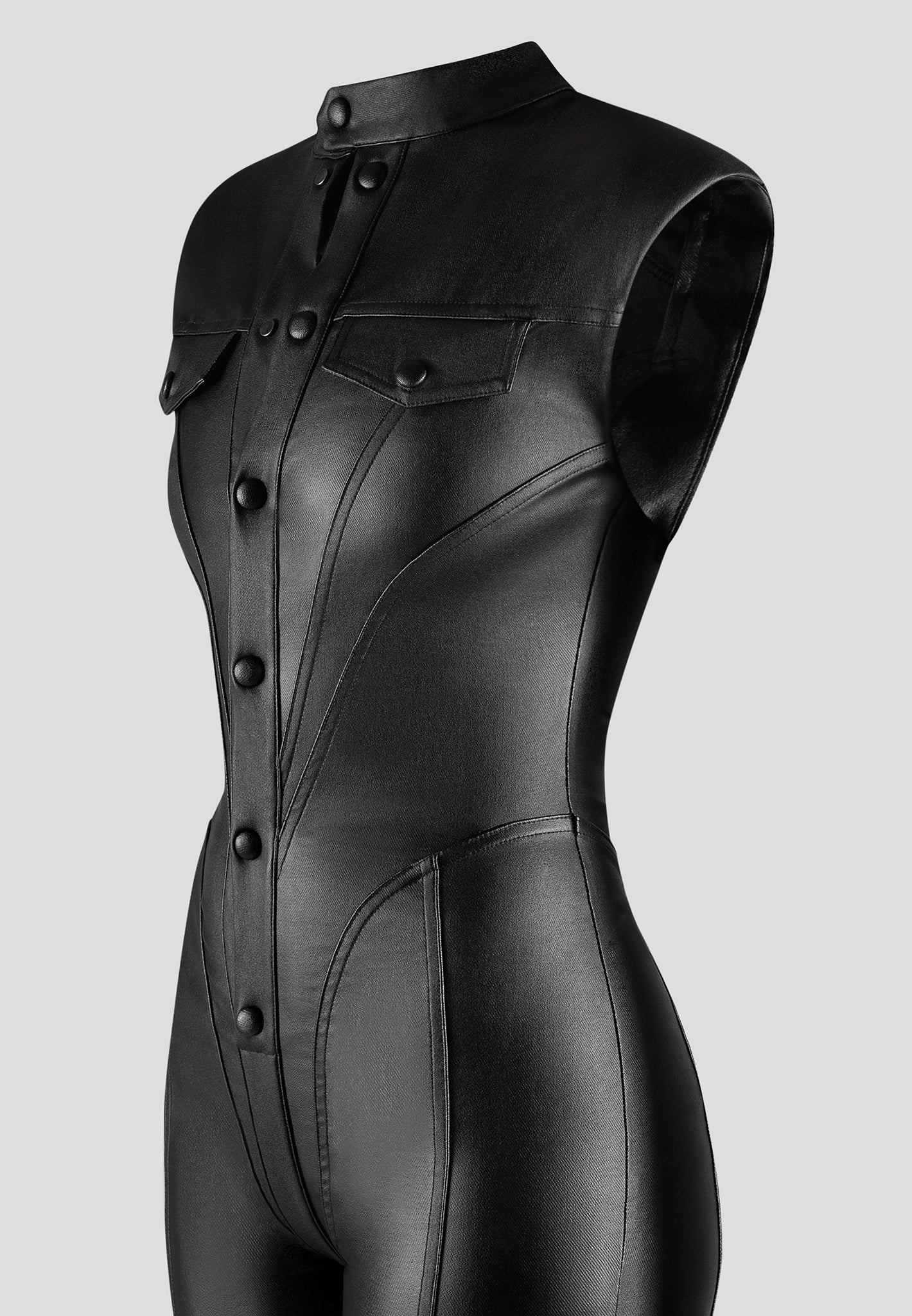 Annette - Wax Coated Denim Jumpsuit - Black - Image 6