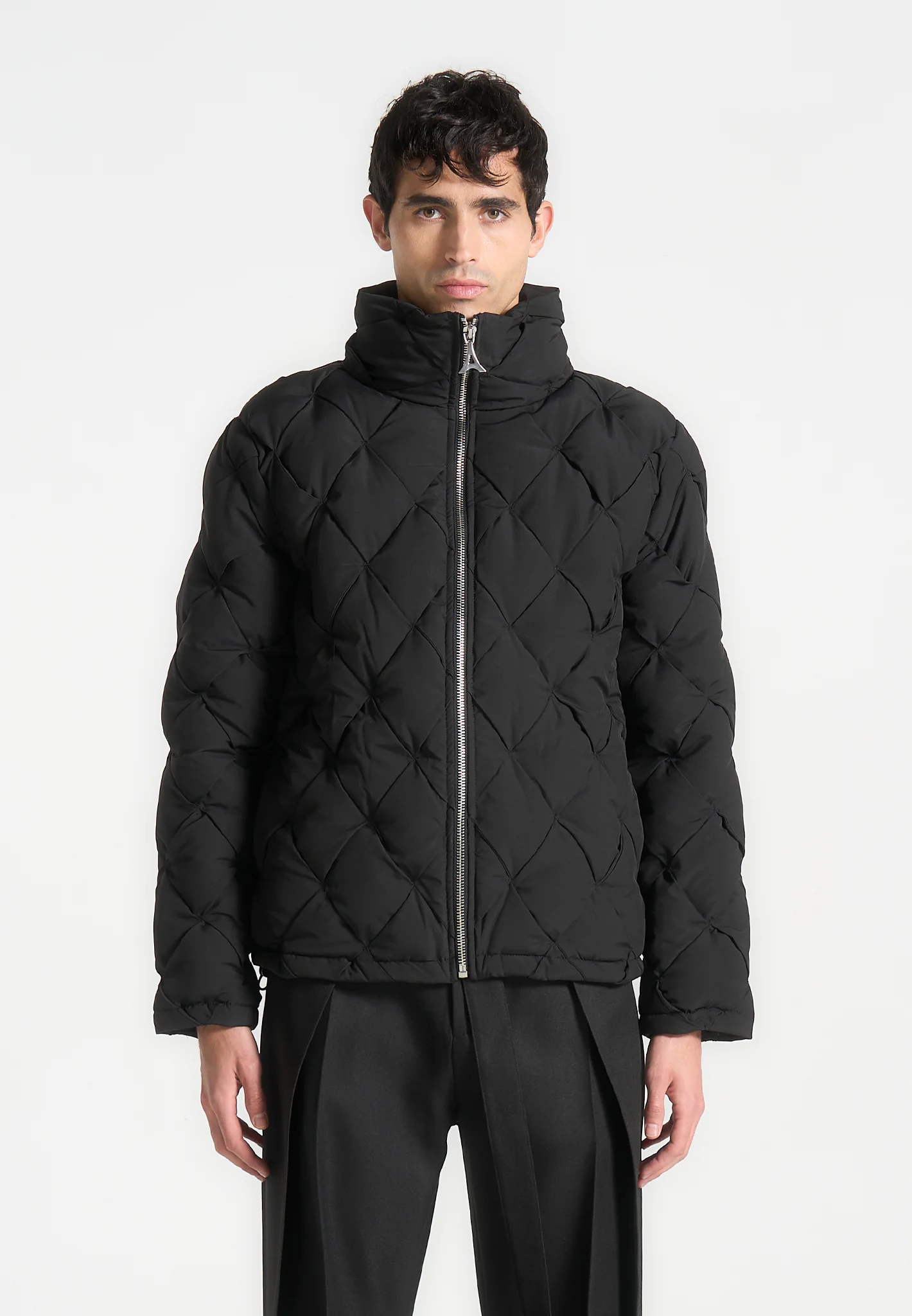 Woven Interlock Puffer Jacket - Black - Image 3